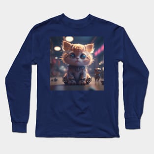 Cute Brown Kitten | White, brown and red cat with blue eyes | Digital art Sticker Long Sleeve T-Shirt